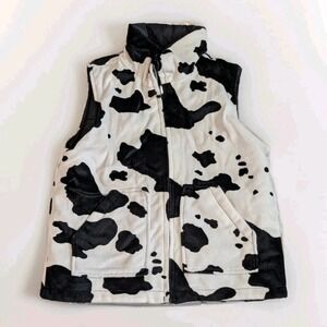 Andy‎ Johns Cow Print Y2K Faux Fur Puffer Vest Western Coquette Rodeo Reversible
